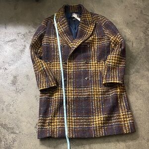 Men's Express Plaid Double-Breasted Wool Coat - Brown & Mustard BRAND NEW